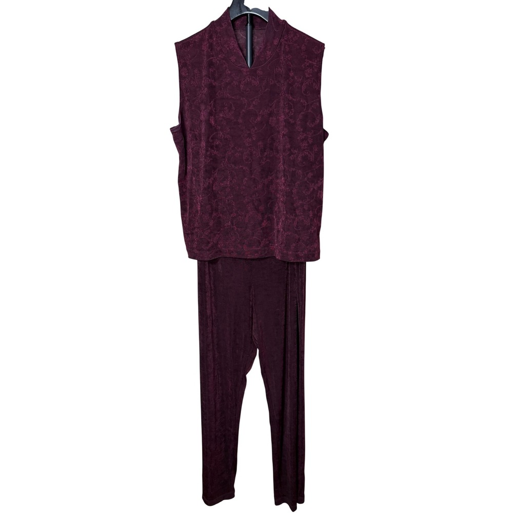 Weekenders Womens XL/1 Burgundy Slinky Knit 2 Piece Top and Pants Set